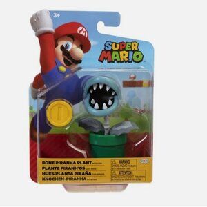 World of Nintendo~ Super Mario Action Figure 4'' Bone Piranha Plant w/ Coin